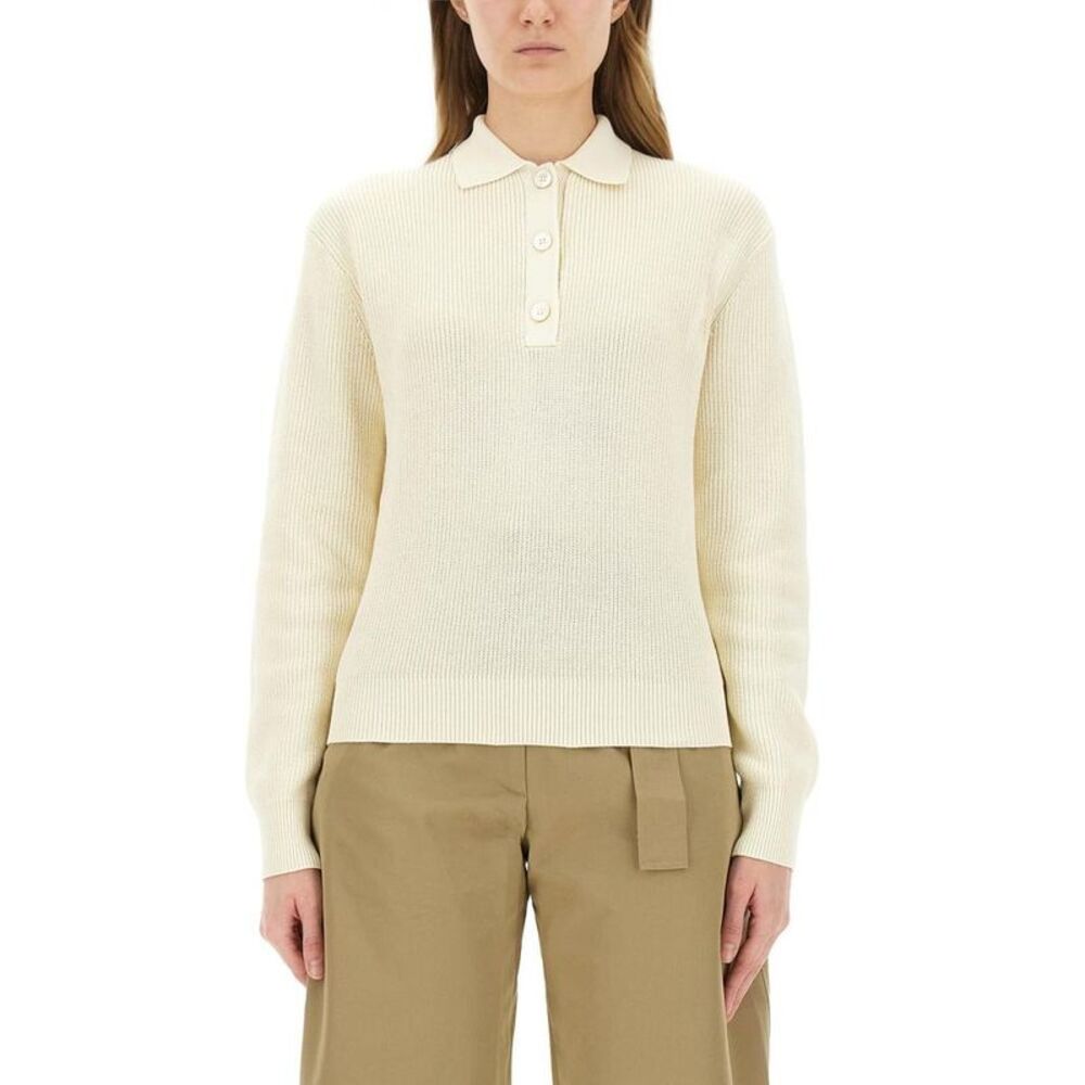 STUDIO NICHOLSON Women's Ribbed Knit Polo Shirt Women IVORY T-Shirts & Tops